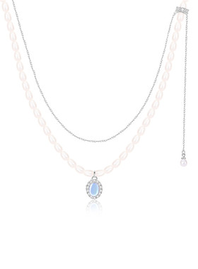 奶蓝色宝石天然珍珠双层项链