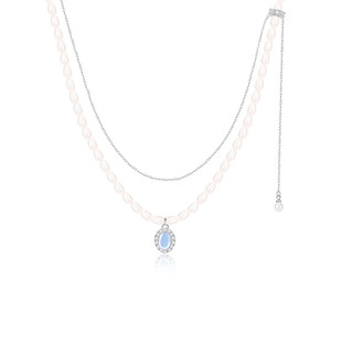 PP饰品奶蓝宝石淡水珍珠项链女轻奢小众双层吊坠气质设计感锁骨链