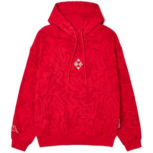 Kappa卡帕2026春秋新款红色卫衣套头帽衫女满印运动休闲上衣