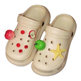 细细条 可爱红绿苹果diy洞洞鞋女少女心多巴胺夏天沙滩凉拖鞋厚底