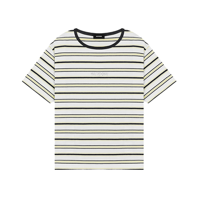 WE11DONE26夏季新品男女同款水钻样式LOGO条纹短袖T恤宽松通勤