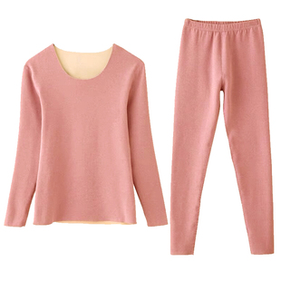 加肥加大码无痕发热保暖内衣女套装一体德暖绒女秋衣秋裤胖MM冬季