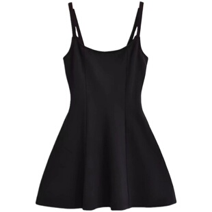 chenopod版型超好2026春夏法式复古方领黑色收腰弹力度假吊带裙女