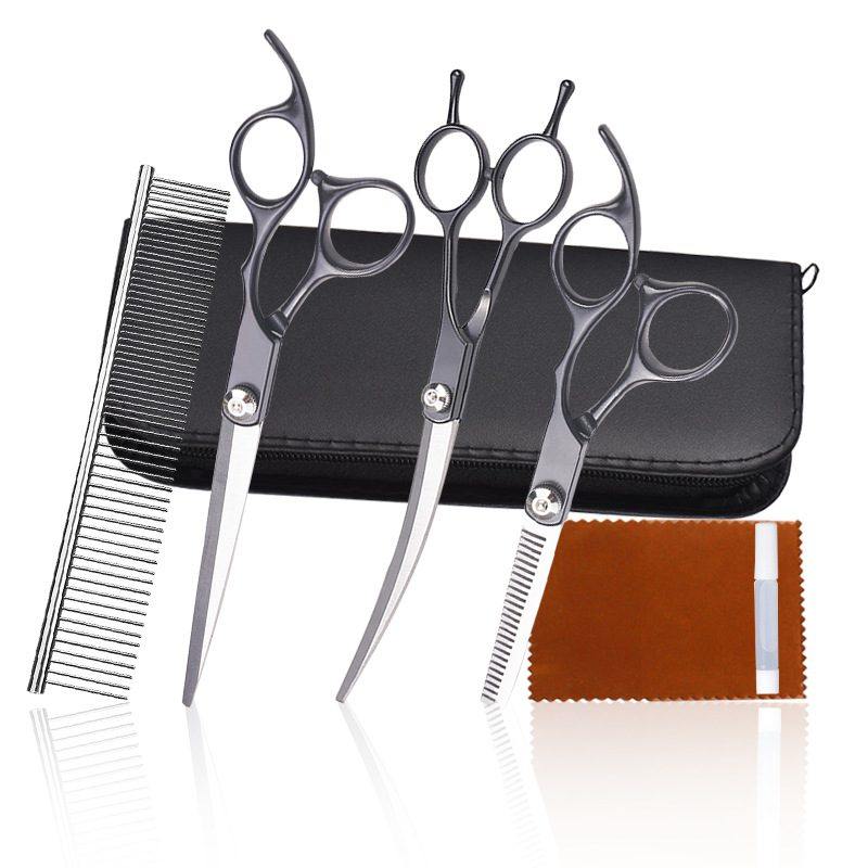 宠物美容剪刀狗狗剪毛剪刀分体7套装弯寸黑色剪宠物毛修款剪剪刀