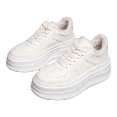 圆头厚底内加绒小白鞋