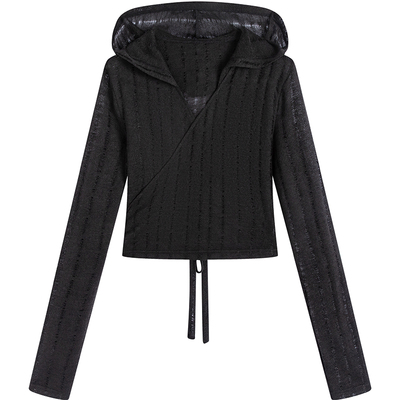 万有引力博物馆 镂空薄款长袖针织衫女夏季2024新款连帽防晒外套K