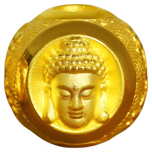 黄金大日如来佛头转运珠999真金足金3D手串手链配件男女款佛祖