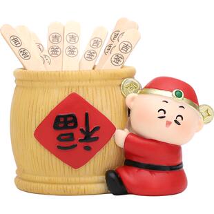 新年财神摇签罐摆件创意国潮打工人办公室桌面求签装饰送礼好物