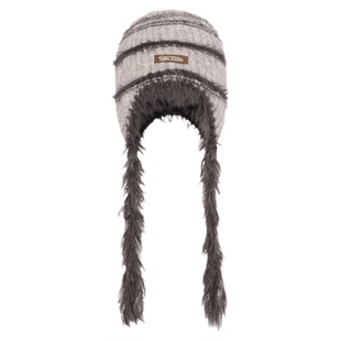 IIING帽控 拼色条纹毛绒针织帽女秋冬保暖护耳显脸小帽子包包两用