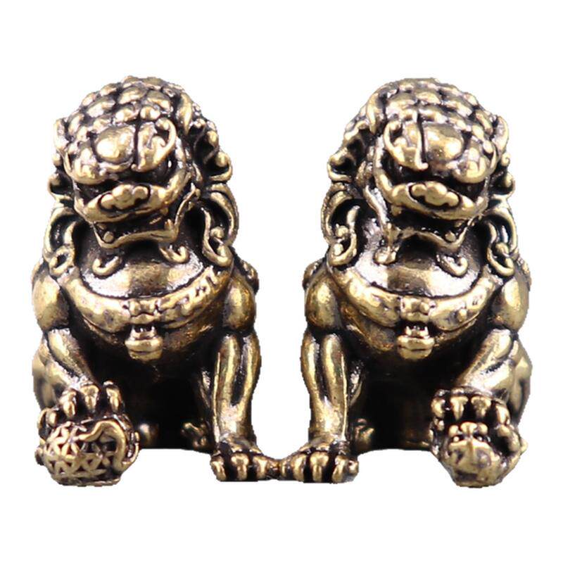 宫门狮子（一对）黄铜茶宠车载办公室居家桌面装饰摆件复古工艺品