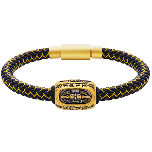 黑金六字真言金刚杵足金男款转运珠潮酷黄金手链女款硬金情侣款