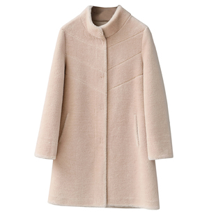 羊剪绒大衣女2025冬新中长款高领时尚正品牌海宁羊毛颗粒皮草外套