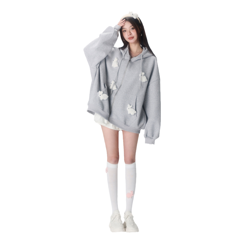 CLOUDSEASON兔子连帽拉链卫衣