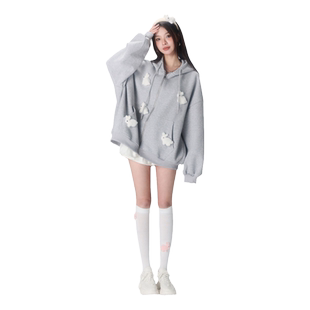 鞠婧祎同款CLOUDSEASON发光兔子连帽拉链卫衣女休闲春秋外套女
