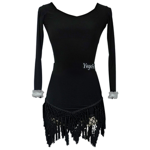 语歌菲拉丁舞服女童新款国标舞裙分体练功服网红流苏长袖套装秋冬