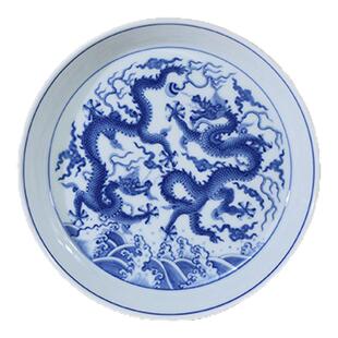 泓泷制景德镇陶瓷青花双龙献瑞壶承家用釉下彩茶盘中式紫砂壶壶承