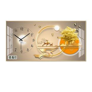万年历静音钟表客厅免打孔创意日历简约现代餐厅家福挂画带温度计