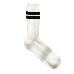二道杠粗线袜子女秋冬中筒袜黑白色纯棉加厚情侣堆堆袜长袜地板袜
