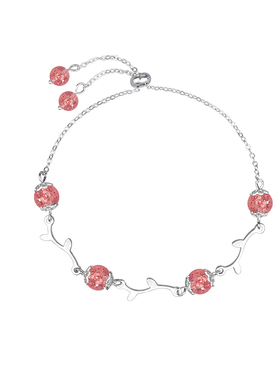 925纯银草莓水晶桃花文艺复古ins