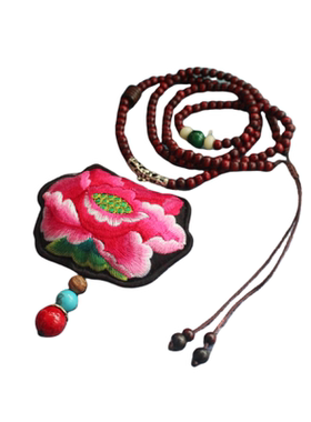 荷花刺绣挂件气质优雅百搭项链女