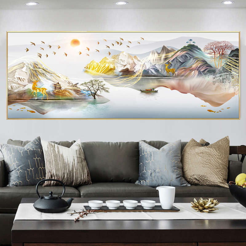 招财5d钻石画满钻2025新款鱼鹿现代山水客厅贴钻十字绣砖石绣风景