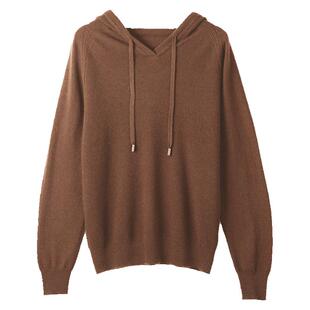 春竹26春秋新款100%纯羊毛衫女连帽卫衣慵懒风毛衣休闲保暖针织衫