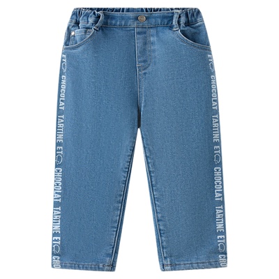 tartineetchocolat法国巧克力童装25秋冬新款男童加绒印花牛仔裤