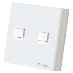 锦迈明装插座双电脑带超五类模块明线盒二位网络插座两口网线开关