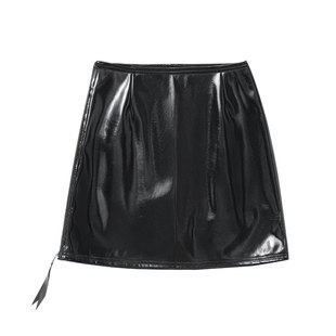 2025秋冬防走光半身裙女高腰包臀短裙春天爆款黑色漆皮裙子