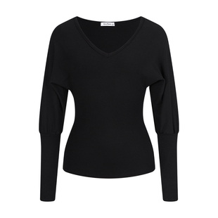 MosesQueen魔西女王蝙蝠袖v领长袖t恤春秋收腰显瘦内搭打底衫上衣