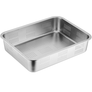 长方形方盆带盖不锈钢冲孔过滤盆带孔大号洗菜盆方形沥水筐漏油盆