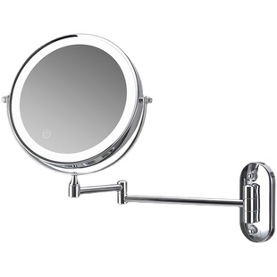 卫生间镜子折叠免打孔酒店浴室化妆镜壁挂伸缩双面led带灯美容镜