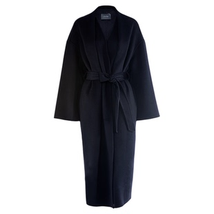 Orchel/欧榭丽轻奢系带100山羊绒外套女长款设计感假两件大衣