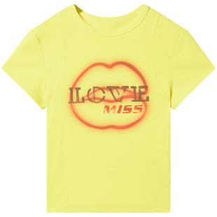 Bella Hadid同款Miss Sixty25春秋新款T恤女圆领唇印短袖撞色上衣