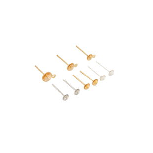 14K包金保色半孔珠托粘珍珠耳针diy手工耳钉耳托耳饰材料