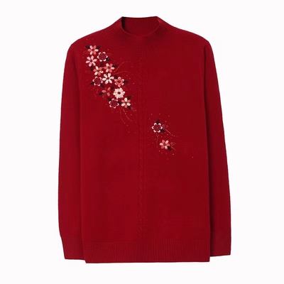 妈妈装秋冬新款100纯羊毛衫