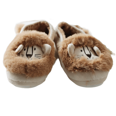 艺帛冬季保暖毛绒棉拖鞋女室内家居加绒加厚可爱狮子软底包跟拖鞋