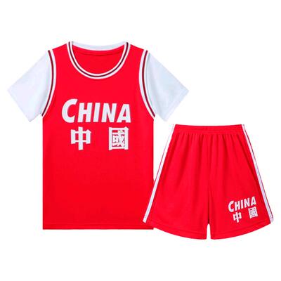 轻晓儿童男女孩假两件篮球服套装