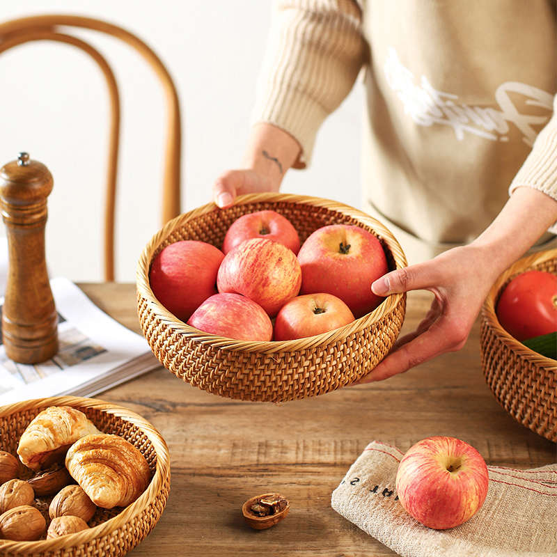 舍里越南藤编果篮客厅家用现代茶几水果盘零食收纳盒竹编筐面包篮