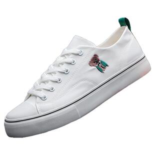 男鞋小白鞋夏季透气帆布鞋男款潮流百搭小熊休闲板鞋薄款冰丝布鞋