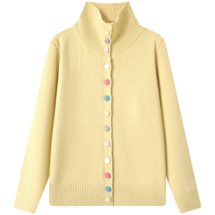 慕兔温柔风高领毛衣开衫外套女2025冬季新款慵懒软糯宽松针织上衣