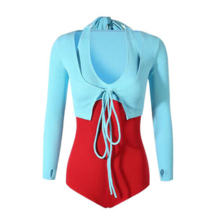 假面猫 宋茜同款泰国长袖防晒罩衫小胸聚拢网红度假连体泳衣女夏