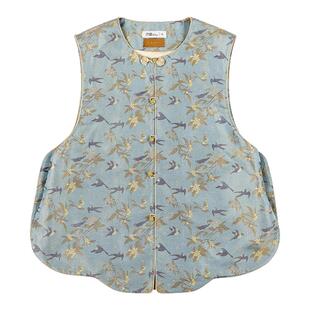 只是钱小萍正品带钢印枇杷山雀升级底纹宋锦马甲新中式高端定制女