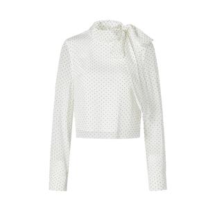 MOISSAC摩萨克秋粘纤蚕丝领部蝴蝶结法式波点衬衫女