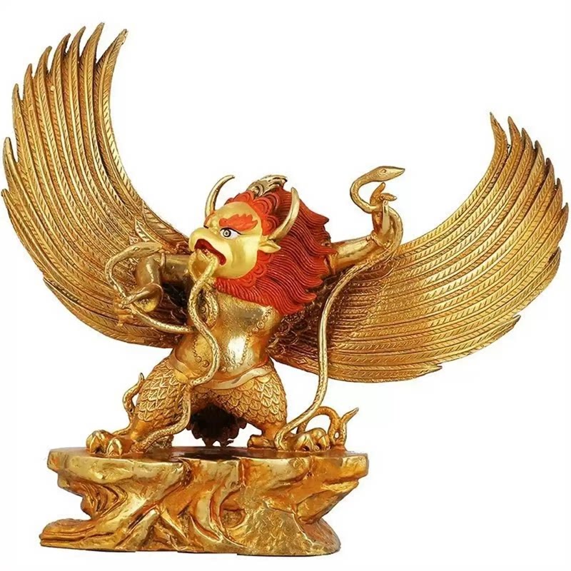 仿尼泊尔纯铜大鹏金翅鸟佛像 密宗鎏金金翅大鹏鸟供护佛像高27cm