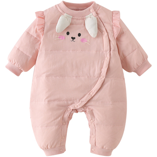 婴儿羽绒服女宝轻薄羽绒连体衣冬季新生儿衣服保暖内衣宝宝外出服