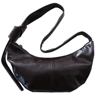 猴子家 2025新款可颂牛角包 经典复古小众头层油蜡皮单肩斜挎女包