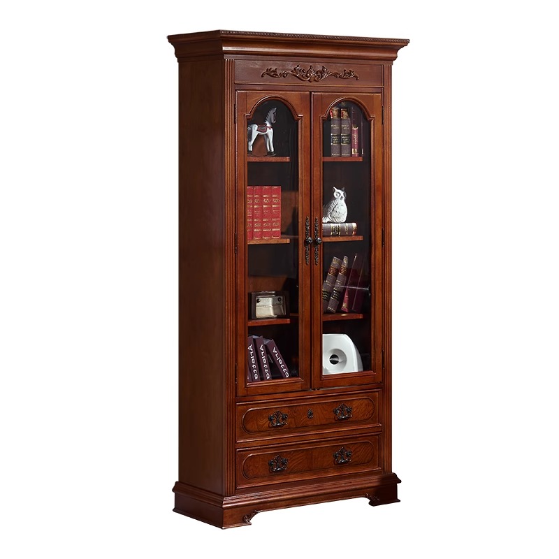 美式实木书柜书房书橱复古书架带转角落地收纳储物柜欧式组合书柜