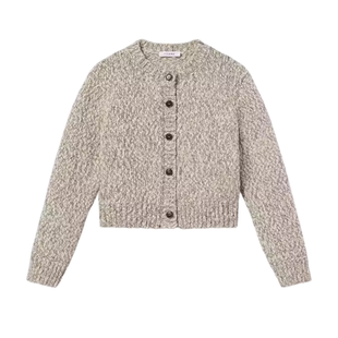 FRAME女士花色粗针织纽扣开衫毛衣外套短款