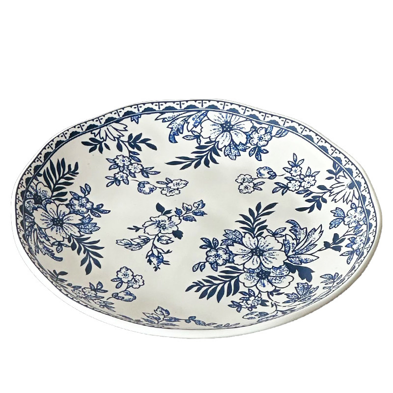 英式复古蓝色花纹陶瓷甜品盘子
